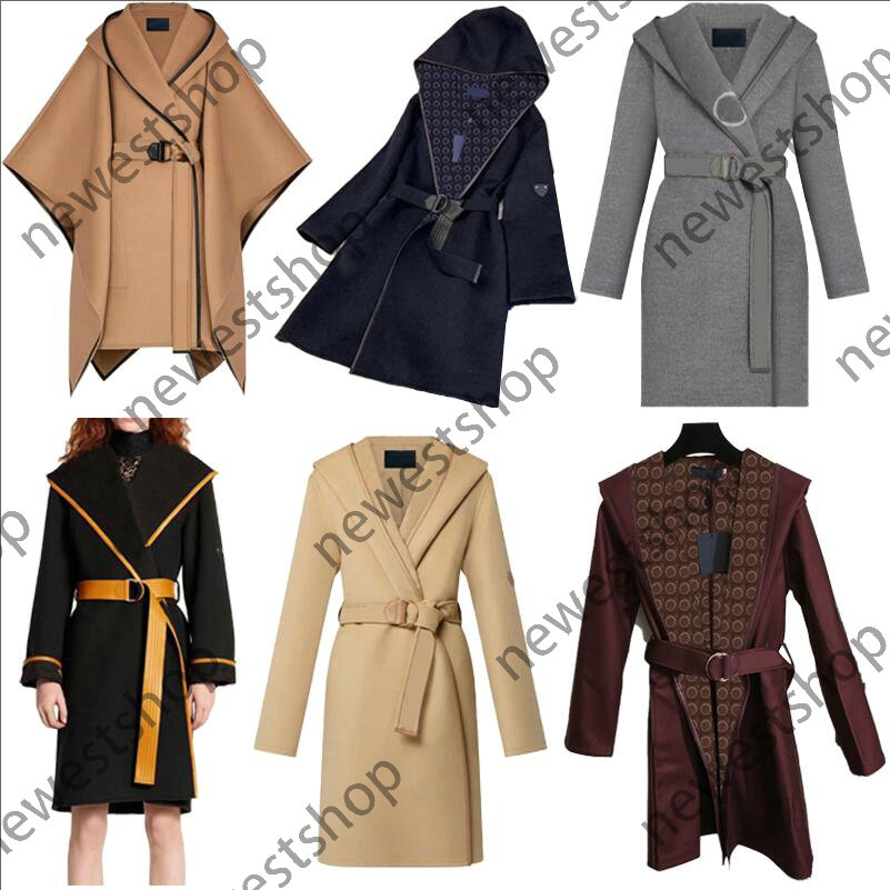 25SS Womens wool overcoat Designer Coats Women Jacket classical letter Print Woolen Material Hooded Cloak Coat lady Long Trench Coats