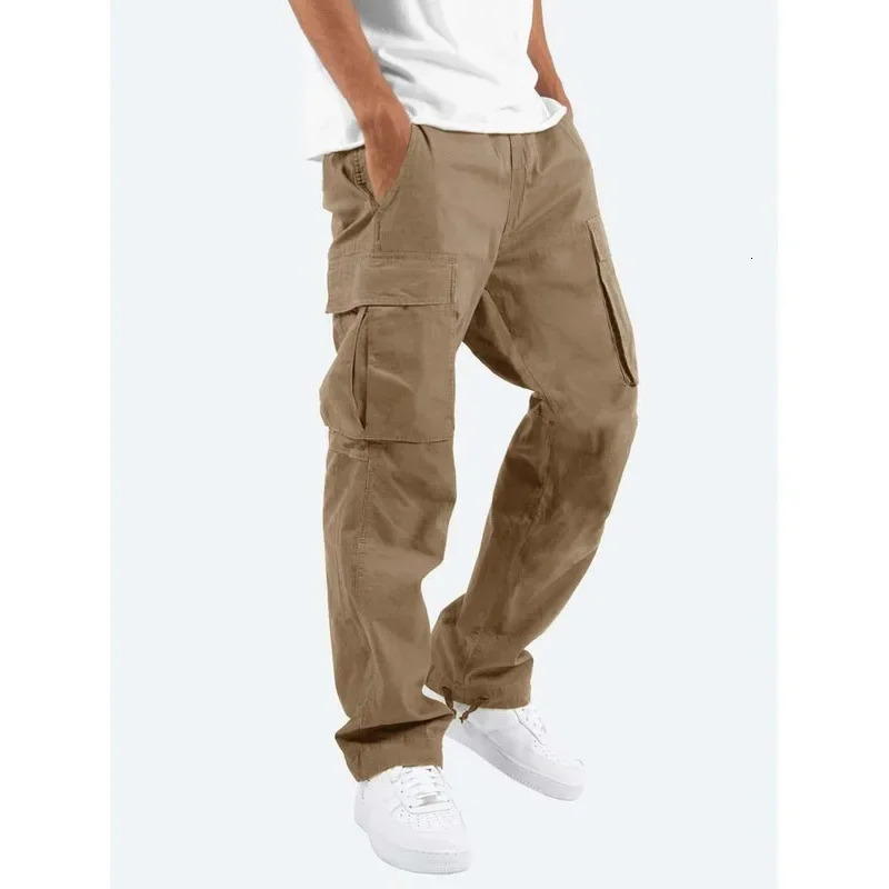 2024 Summer Mens Cargo Pants Independent Standout Foreign Trade Drawstring Multi-pocket Casual Trousers 250102