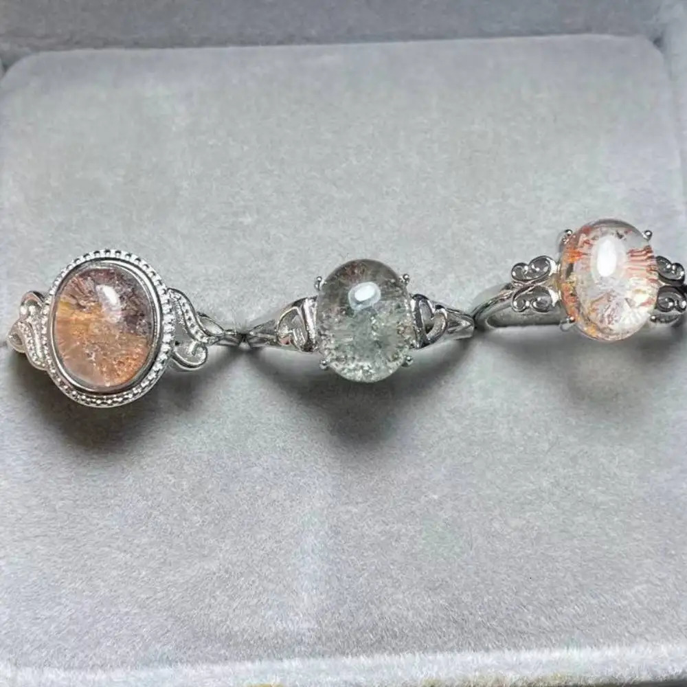 5-Ring Natural Phantom Quartz Adjustable Ring White Copper Ring Female Gift Stone Ring Size Approximately 8 * 10mm 250102