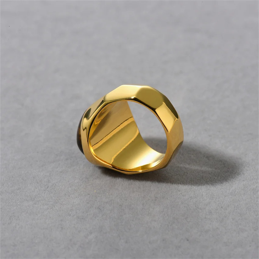 Fashionable retro inlaid natural tiger eye stone ring for women French niche lamp high-end charm trendy jewelry 250102