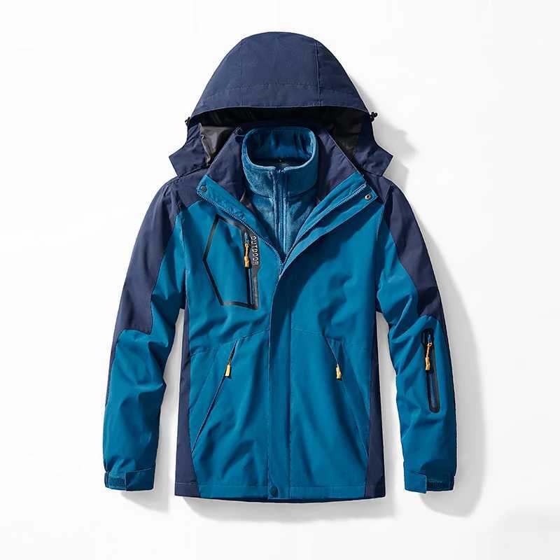 Spring and winter mens waterproof jacket jacket two-piece set mens and womens thick warm windproof camping and hiking clothes W250103