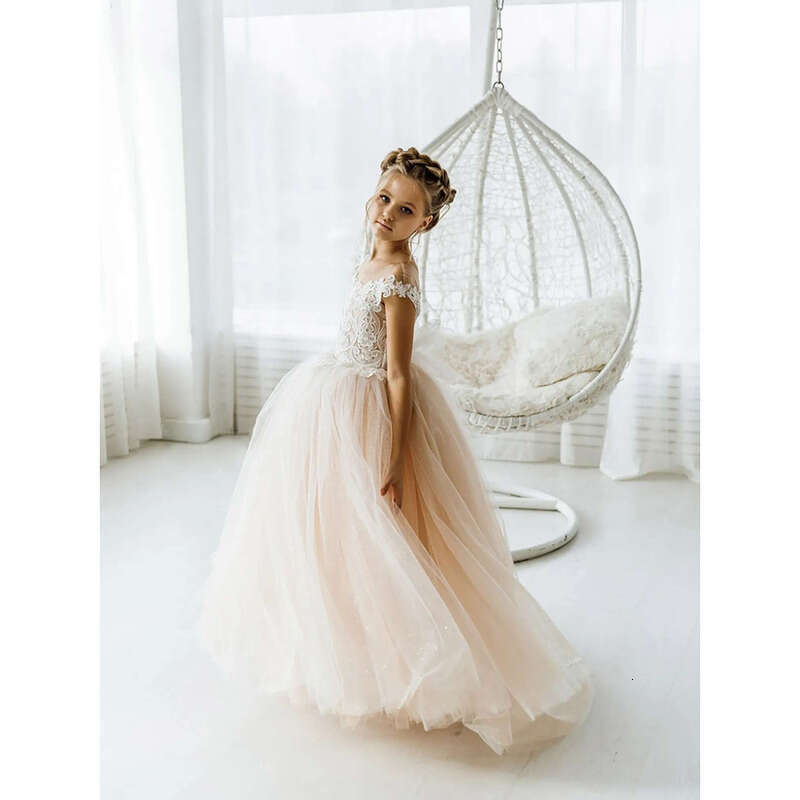 Dress Wedding Lace Tulle Backless Wer Girl Dresses Vintage Junior Bridesmaid Ball Gown First Communion 4 To 8 Years Mc2307