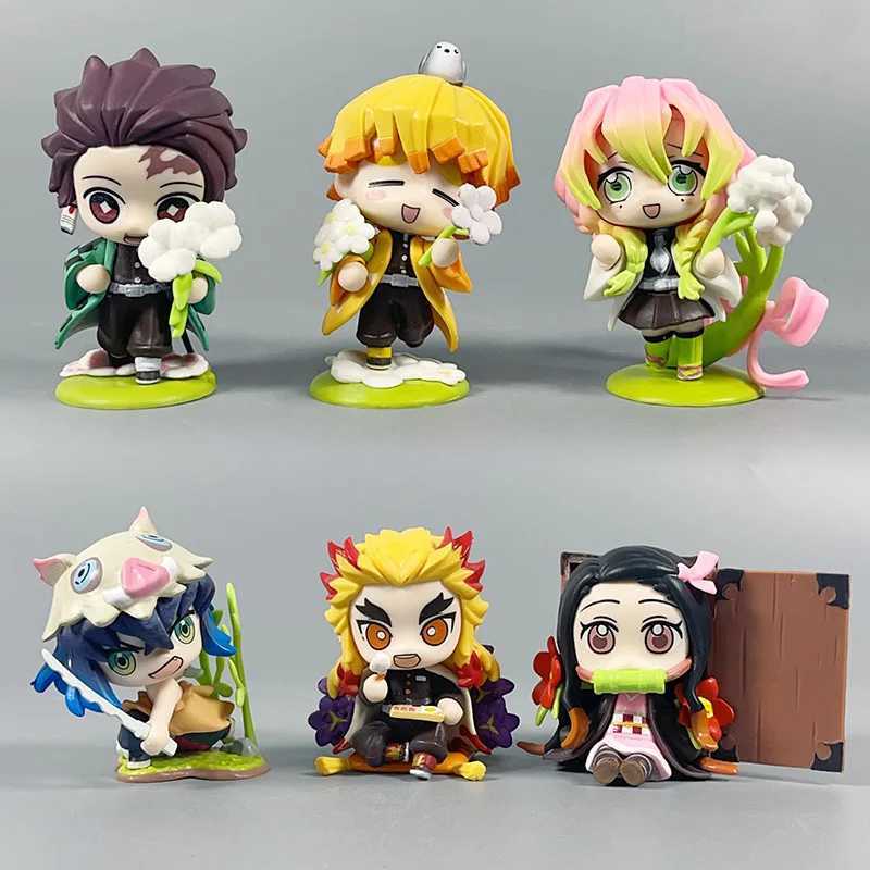Demon Slayer Anime 9cm Model Figures Tanjirou Nezuko Zenitsu Kyoujurou Kanroji Dolls Action Figure Toys for Kids Birthday GiftXJ250103