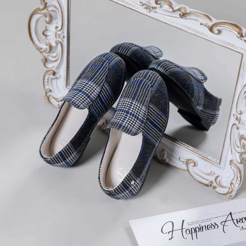 Spring Kids Princess Shoes Baby Girls Plaid Brand Flats Childrens Skating Shoes Fashion Loafers Boys Moccasin Mary Jane M250103