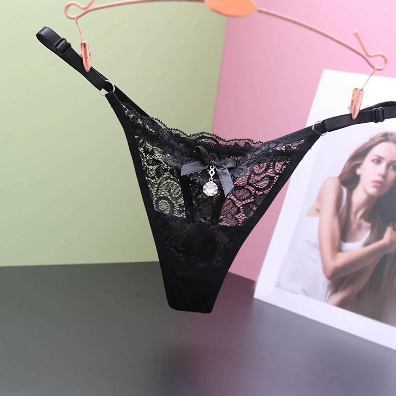 Womens cotton underwear plus size womens transparent lace thong adjustable waist bow net sexy seamless underwear Calcinhas Feminina W250103