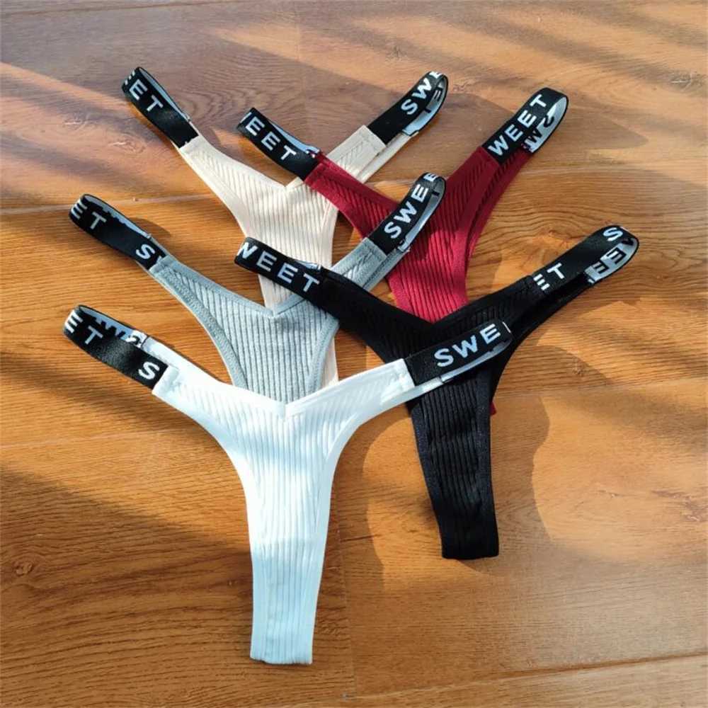 2PCS/Set Sexy Womens Ribbon Cotton Underwear Letter Printed V-Strings Womens Intimate Underwear Size Up W250103