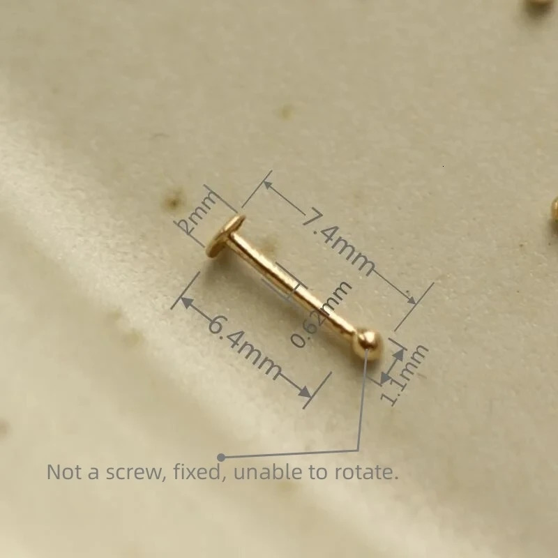 GOLDtutu 14K Yellow Gold Small Nose Ring Stud Nose Piercing Jewelry Tiny Bone Studs for Women and Men Au585 kj466 250103