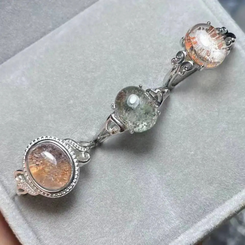 5-Ring Natural Phantom Quartz Adjustable Ring White Copper Ring Female Gift Stone Ring Size Approximately 8 * 10mm 250102