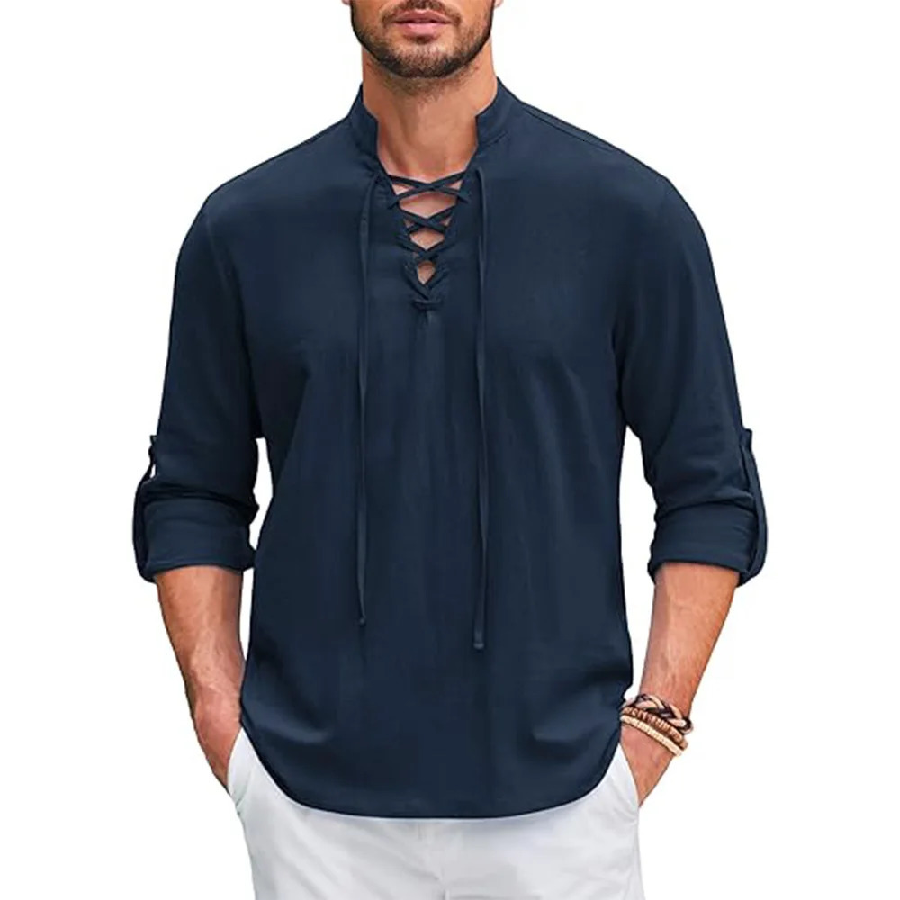 Mens Renaissance Shirt Pirate Medieval Viking top Cotton Linen Shirts Men Long Sleeved Halloween Costume 250103