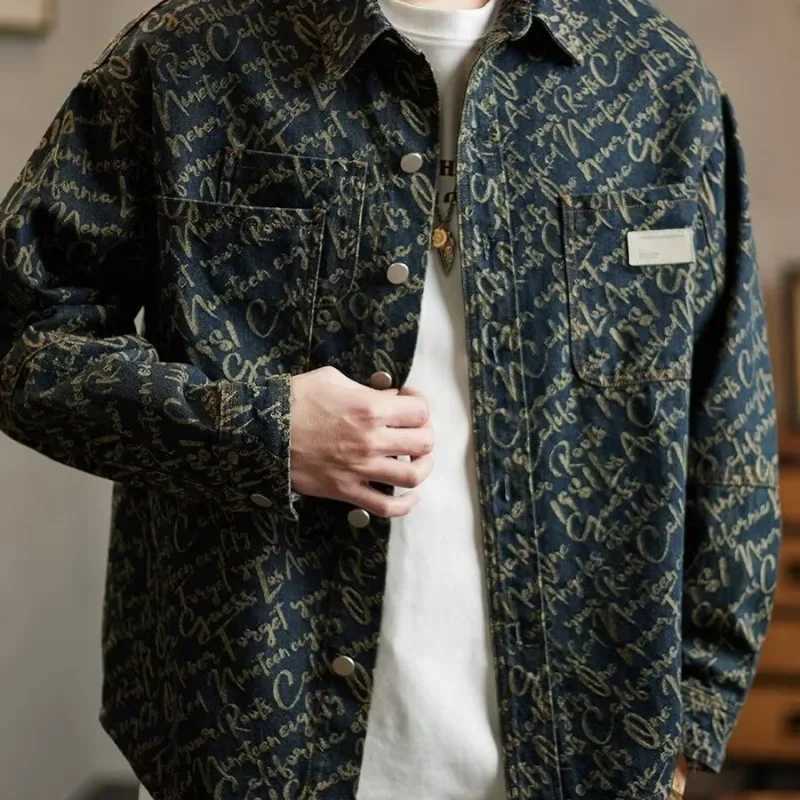 Spring and Autumn Jacquard Denim Shirt Mens Washing Strict Collar Jacket Thin Casual Trendy Vest Chinese Clothing W250103