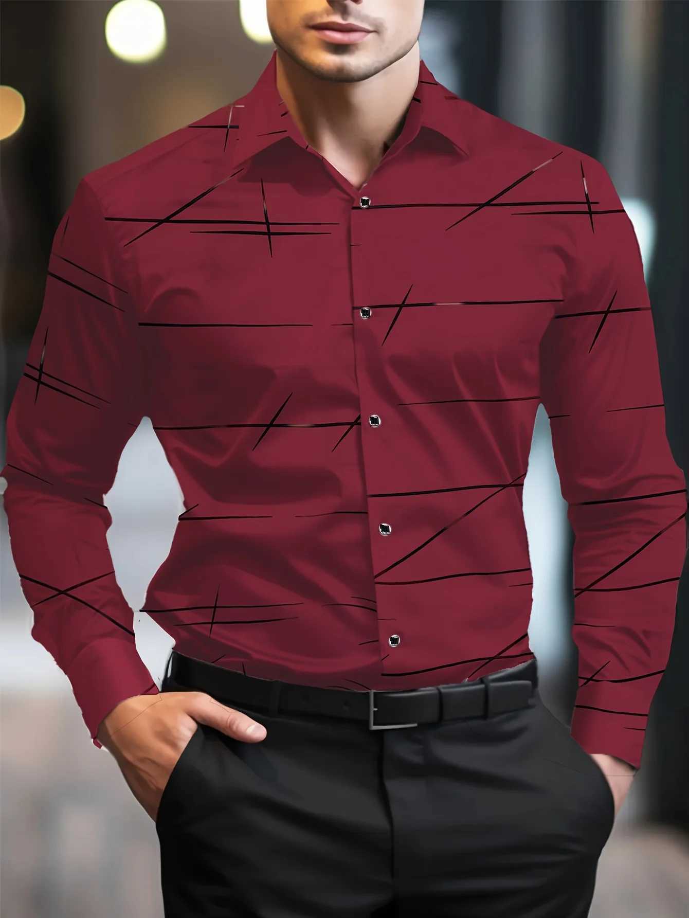 New Mens Shirts 3D Print Modern Geometric Long Sleeve shirts Casual Lapel full sleeve Business shirt for Men Oversized clothing W250312
