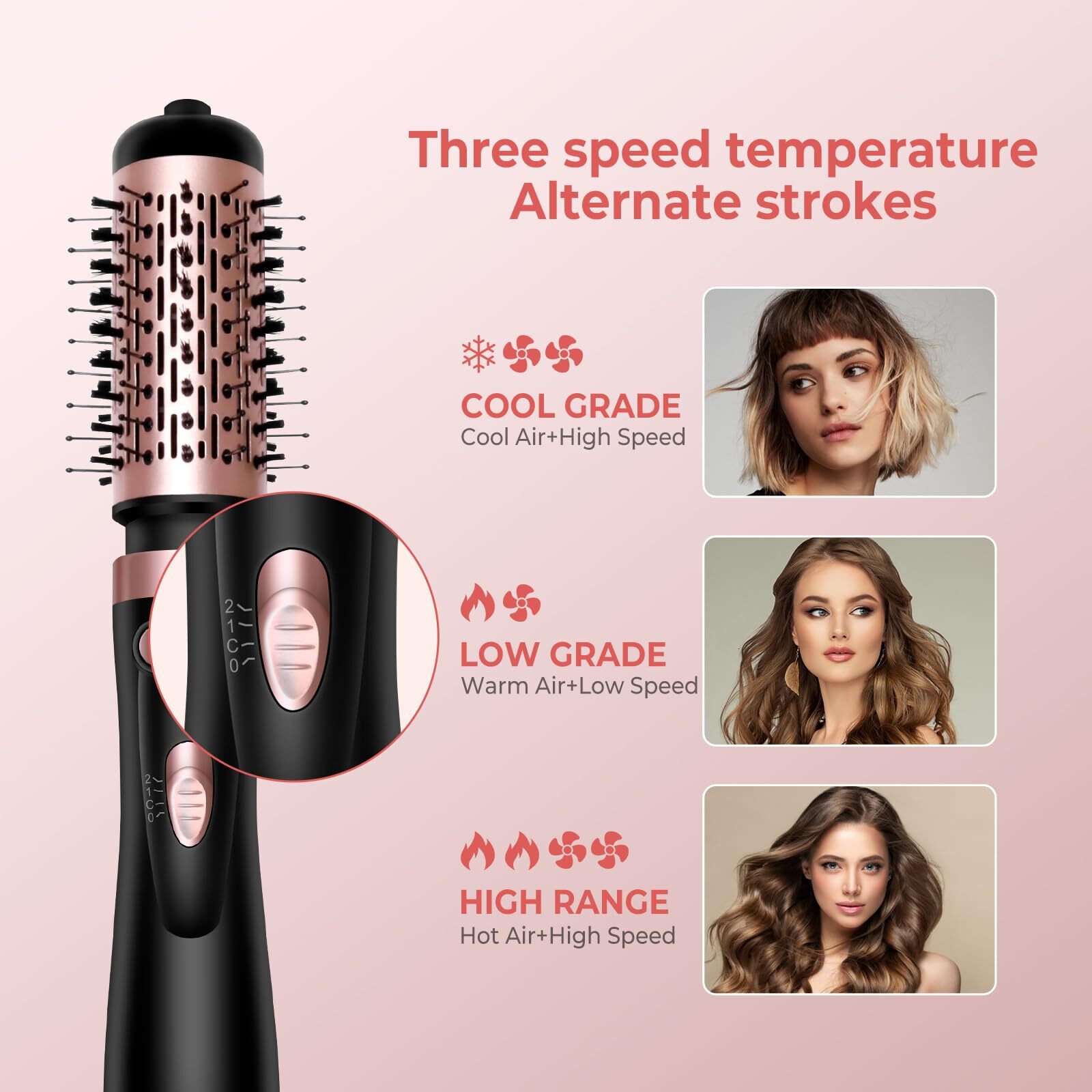 Hair Dryer 3-In-1 Round Spin Set 2 Detachable Auto Rotating Curg Brush Hot Air Styler