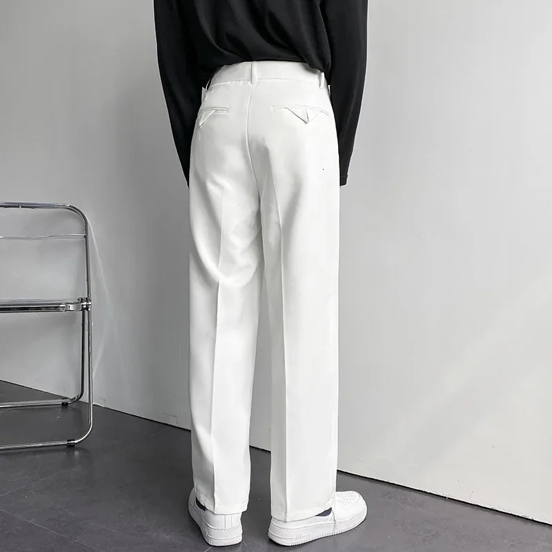 Spring Autumn Korean Style Mens Straight-leg Suit Pants Loose-fit Casual White Wide-leg Trousers Drag-ground Pants 250103