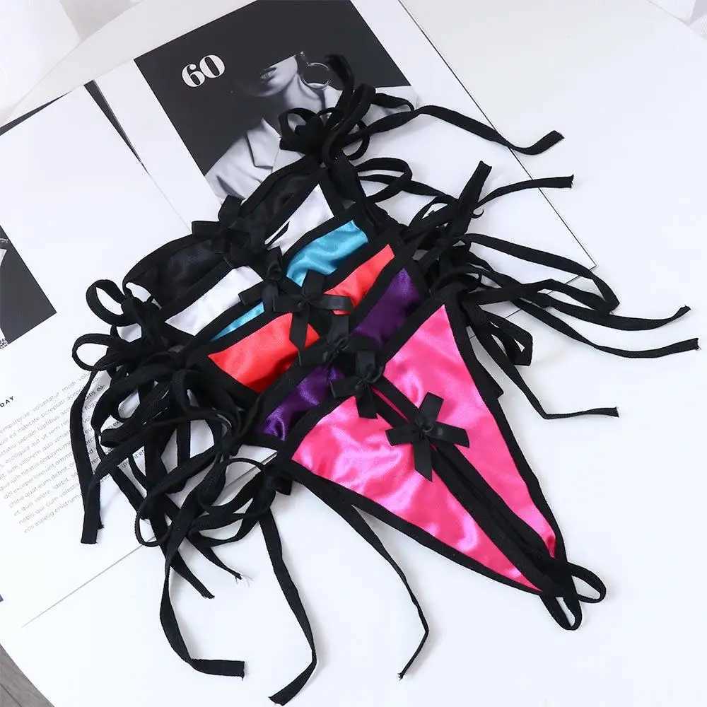 Transparent sexy open crotch satin solid color low waist womens underwear lingerie sexy thong W250103