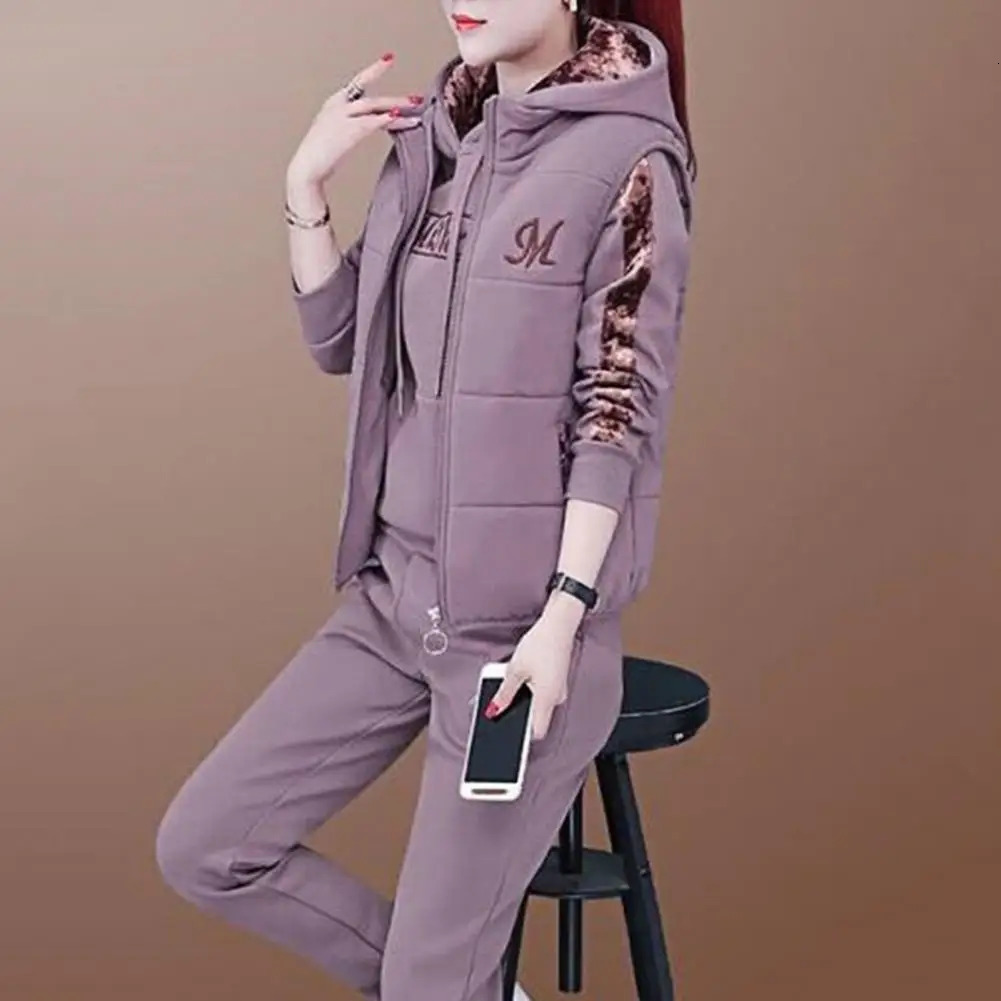 Fashion Warm Three Piece Set Dress Autumn/Winter Thick Casual CoatHoodiePants Womens Sportswear 241230