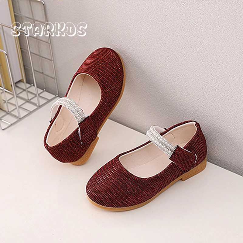 Shining gold silver purple embroidered ballet dancer shoes baby shoes round toes pearl strap Mary Jane childrens luxury sparkling party Zapatos M25010