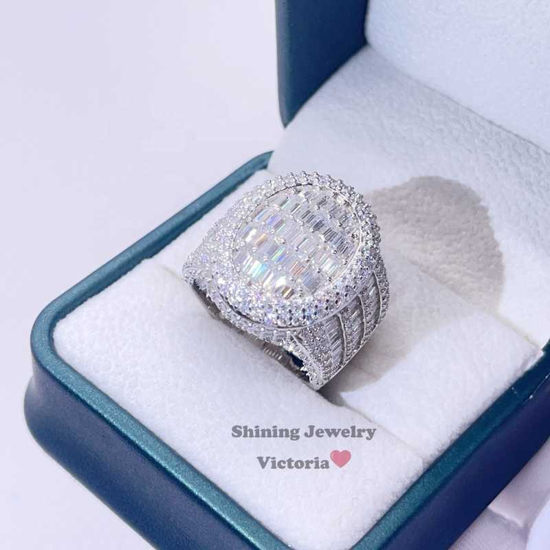 GRA Certificated Pass Diamond Tester Hip Hop Sterling Silver White Gold VVS Moissanite Men Ring