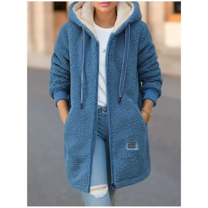 Womens Hiccup Wool Long Sleeve Hoodie Winter New Zipper Open Coat Casual Korean Cashmere Jacket Womens M250103