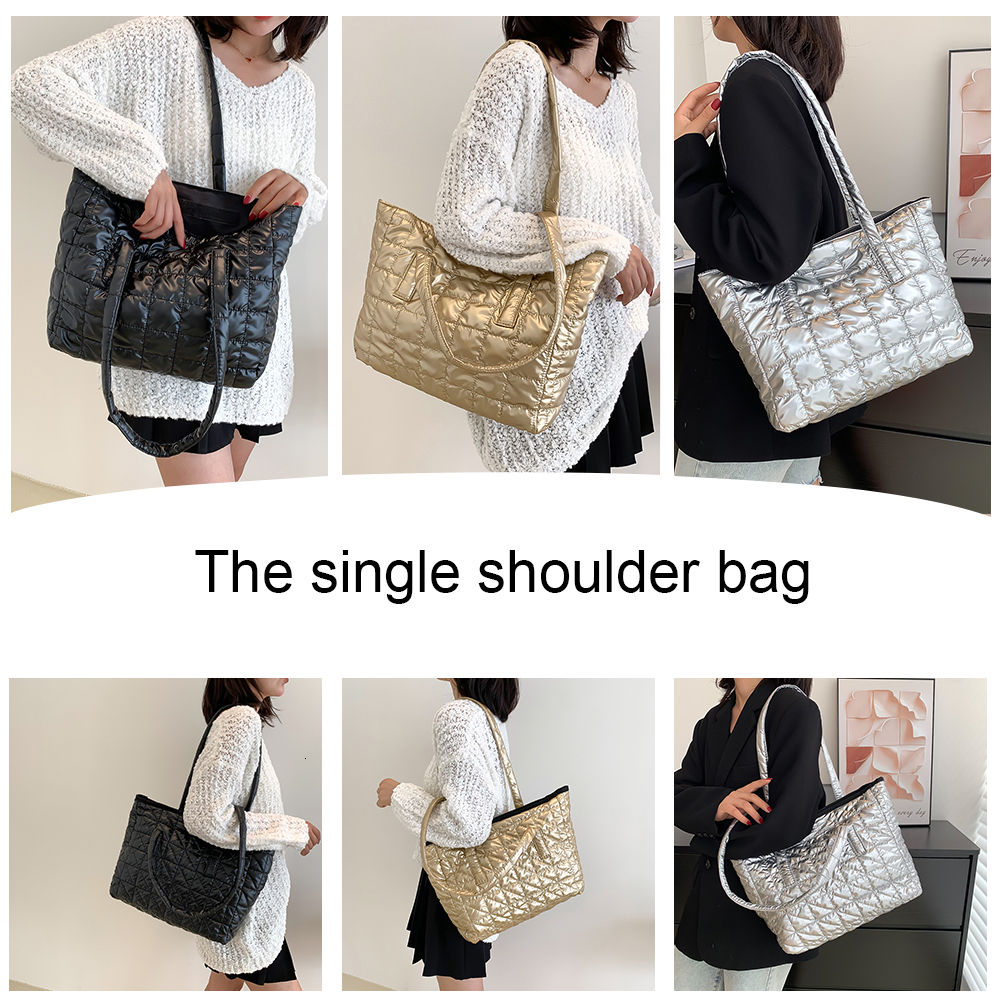 Fashion Quilted Lattice Top-Handle Bags For Female Casual Nylon Solid Color Shopping Handbags Large Capacity Women Shoulder Bag