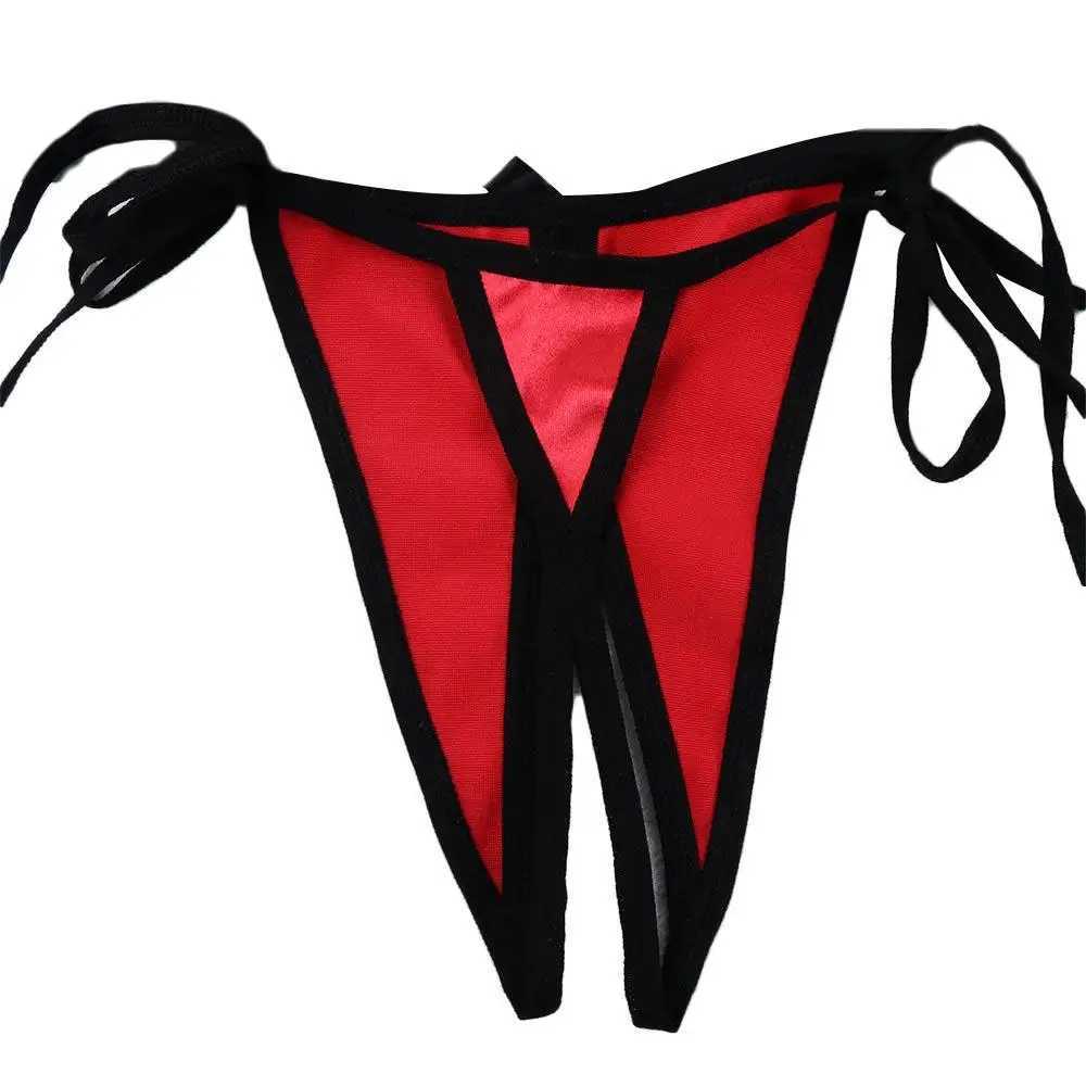 Transparent sexy open crotch satin solid color low waist womens underwear lingerie sexy thong W250103