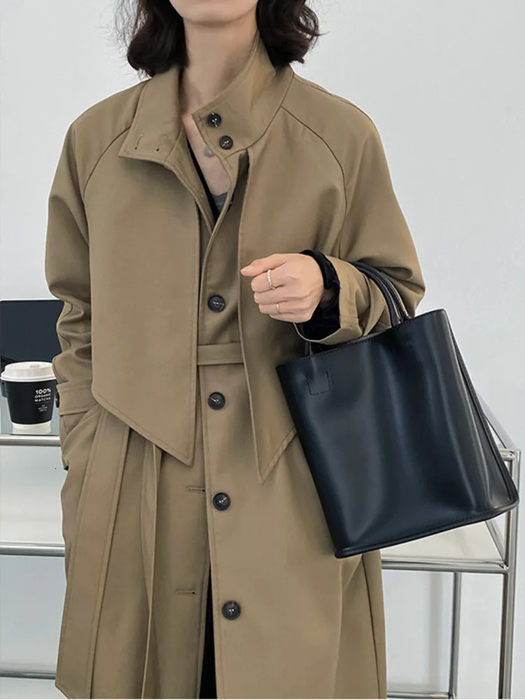 DEAT Fashion Womens Trench Coat Lapel Loose Single Breasted Long Sleev Sashes Back Spliced Windbreaker Autumn 2025 17A599H 241224