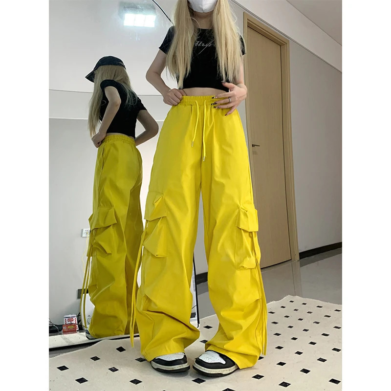 Y2K commodity pants womens streetwear oversized wide leg sports pants Harajuku large pocket jogging pants Bf high waist bag sports pants 250102
