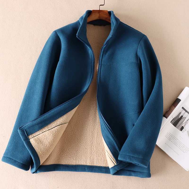 Winter new womens plus size mother polar wool sweater middle-aged and elderly short zipper jacket womens coat 5XL M250103