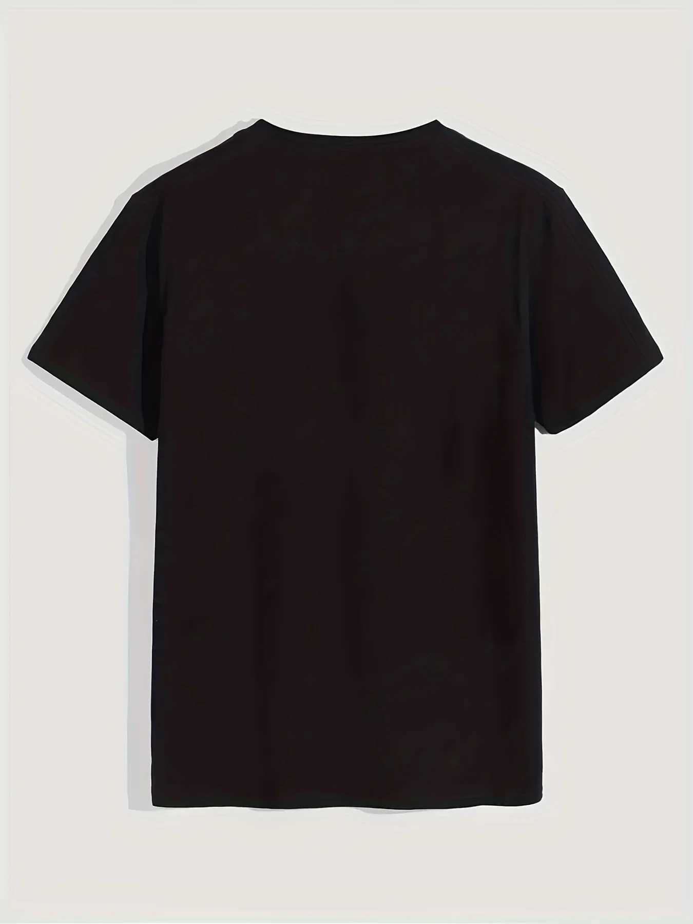 Mens Summer Casual Loose Size 100% Cotton Black Print Round Neck Short Sleeve T-shirt TopXJ240102