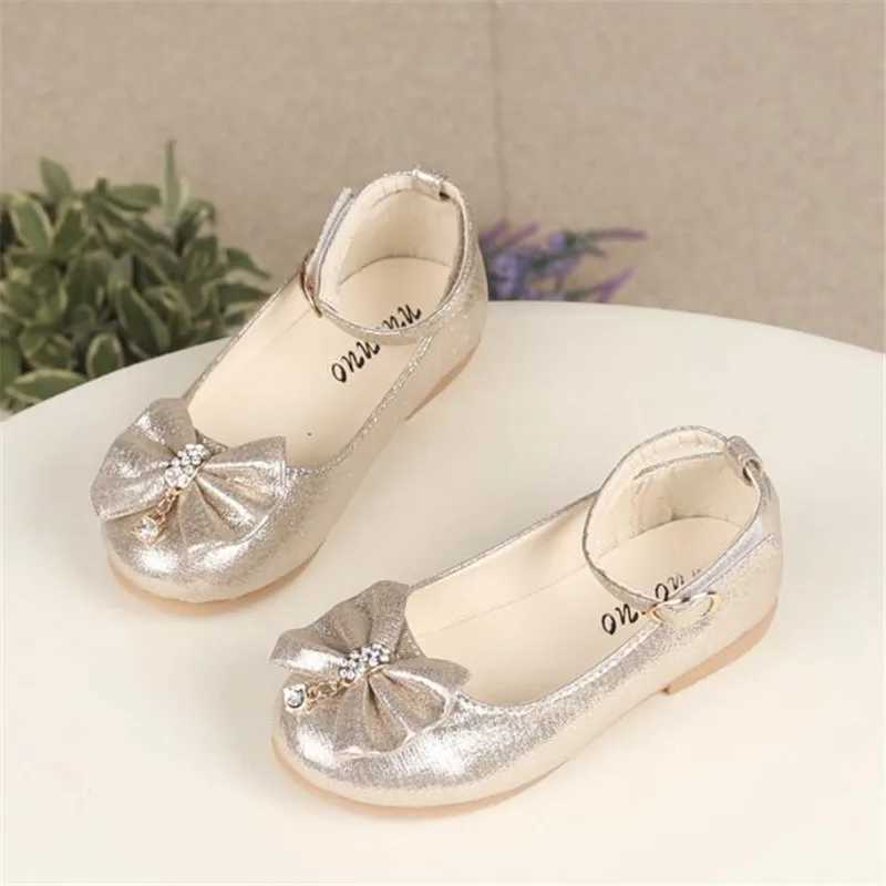 New Girl Childrens Wedding Shoes Bow Sweet Crystal Childrens Leather Apartment Childrens Shoes 21-30 M250103