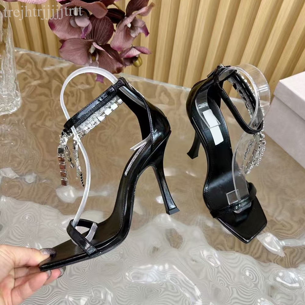 Womens 100mm stiletto heel sandals Rhinestone ankle strap gladiator pumps Metallic texture sheepskin Exposed toe party evening shoes luxury designer h