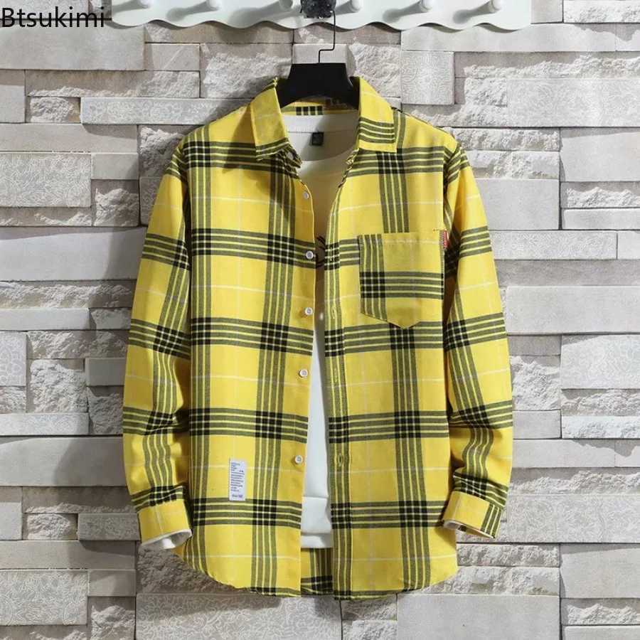 Spring New Korean Style Plaid Shirt Mens Long Sleeve Loose Casual Full Match Shirt Coats 2025 Trend Mens Clothing W250103