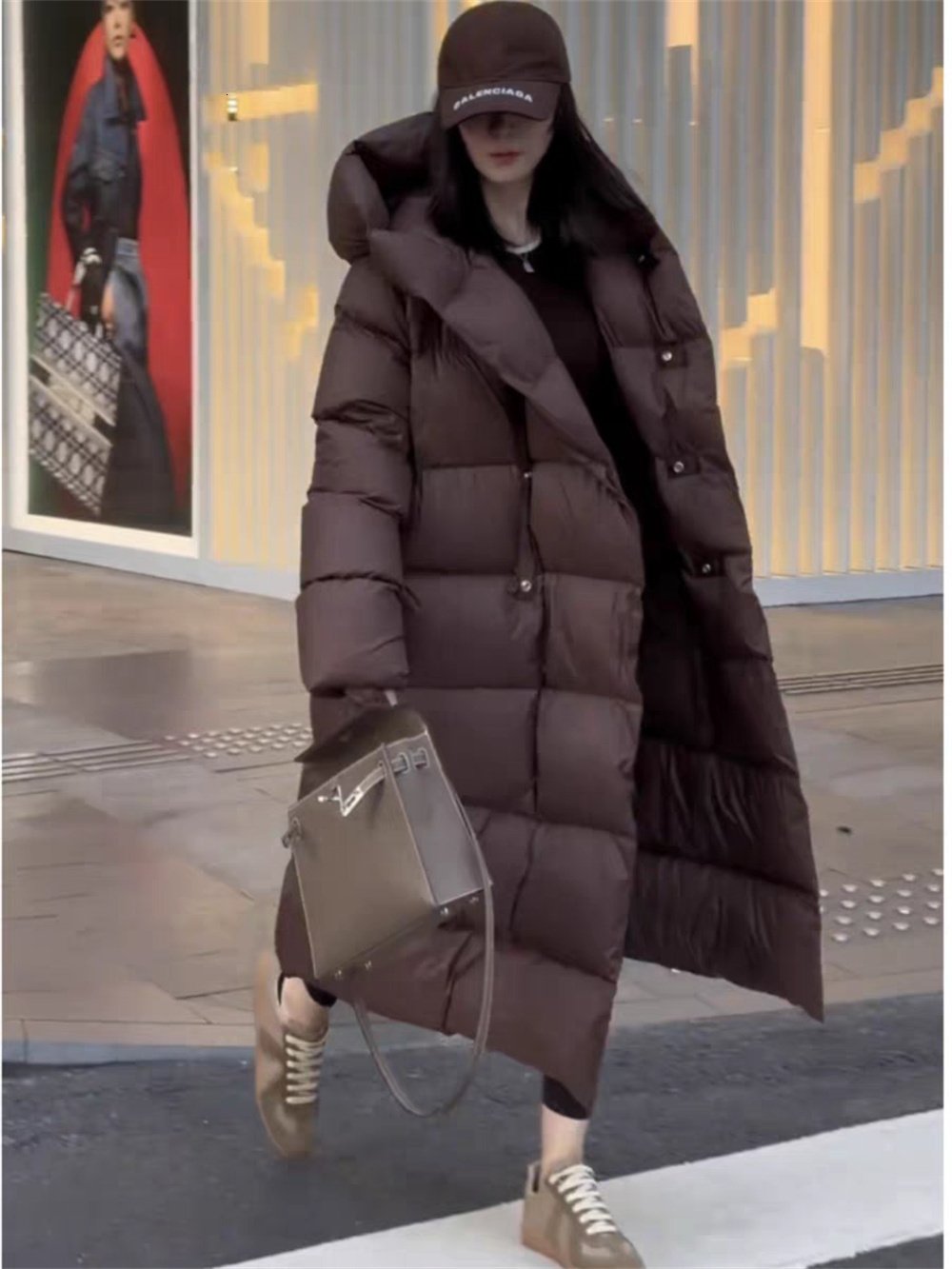 Knee Length Hooded For Women's Winter New Loose White Duck Down Thickened Warm Jacket 2024