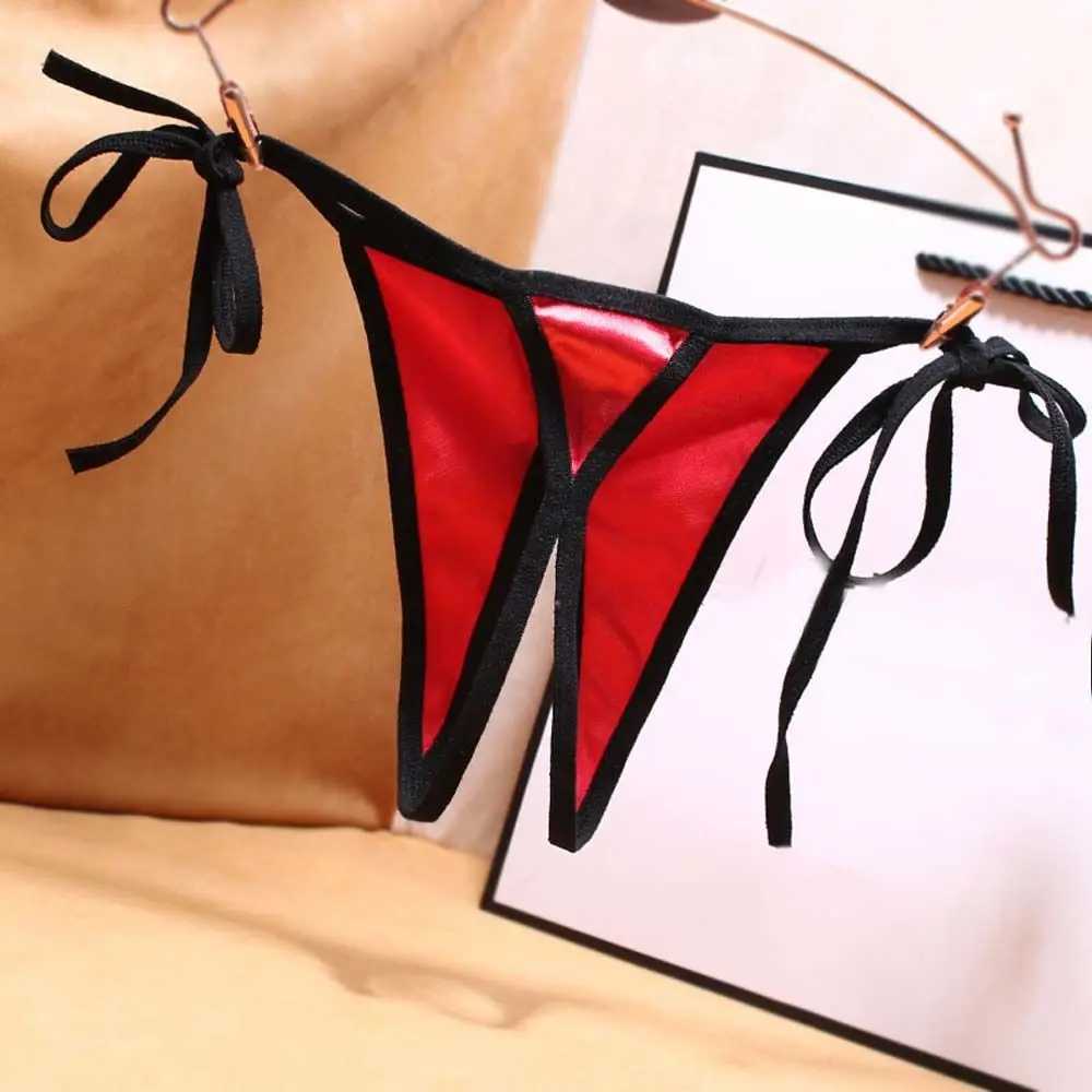 Transparent sexy open crotch satin solid color low waist womens underwear lingerie sexy thong W250103
