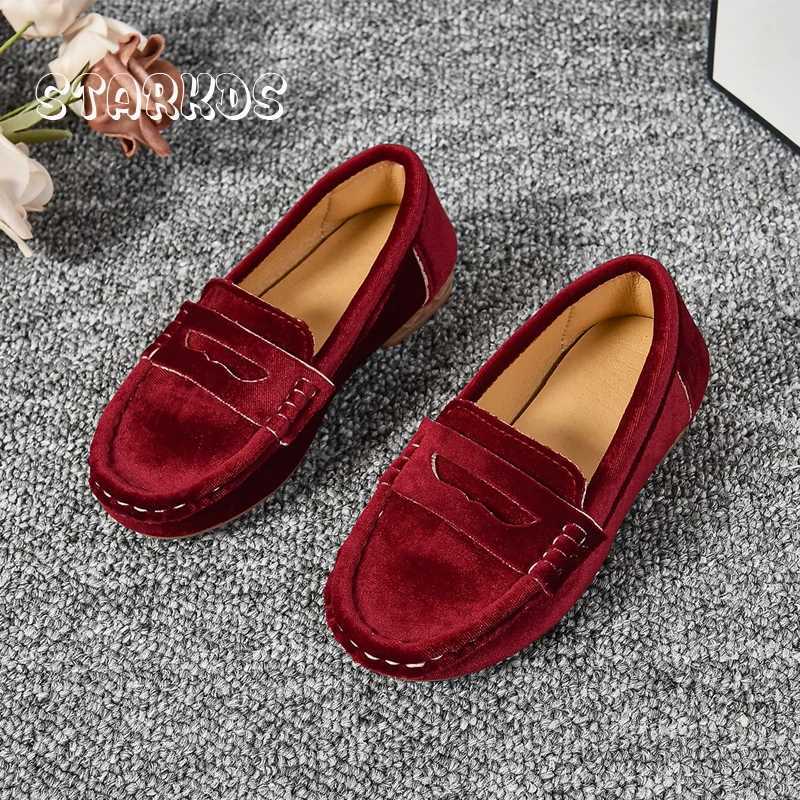 Suitable for Children and Girls Soft Loafers Childrens Red and Black VeLVet Sliding Flat Shoes Boys Dress Boat Zapatos M250103