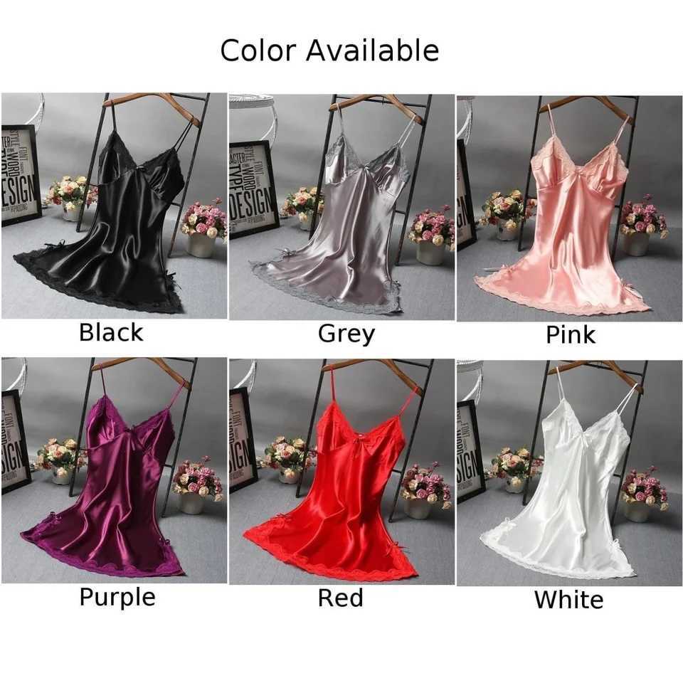 Womens smooth and soft satin evening dress with spaghetti straps and deep V-neck sleepwear breathable and comfortable evening dress sexy wrapped dress