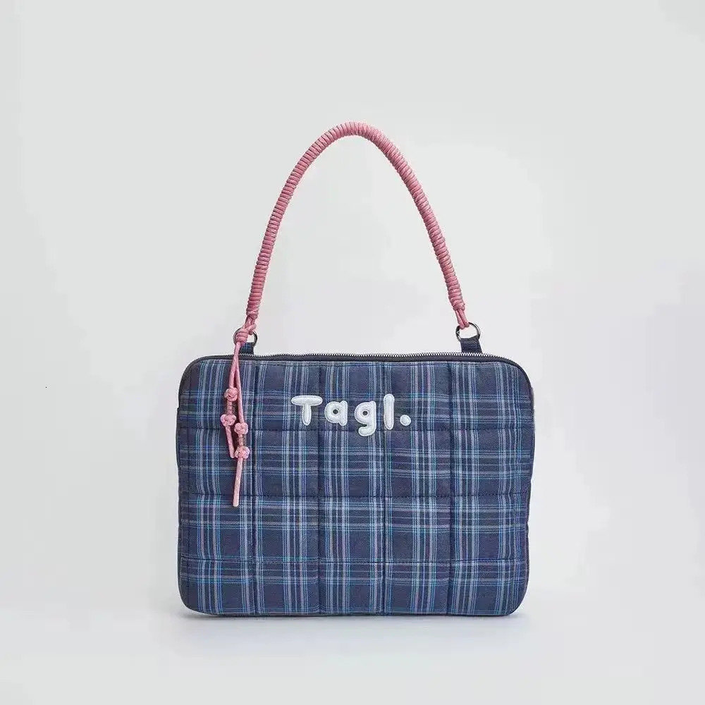 Universal Vintage Orange Large Capacity Laptop Sleeve Plaid Blue Handbag Shoulder Computer Bag Notebook ForMacbook Case lpad Pro 250102