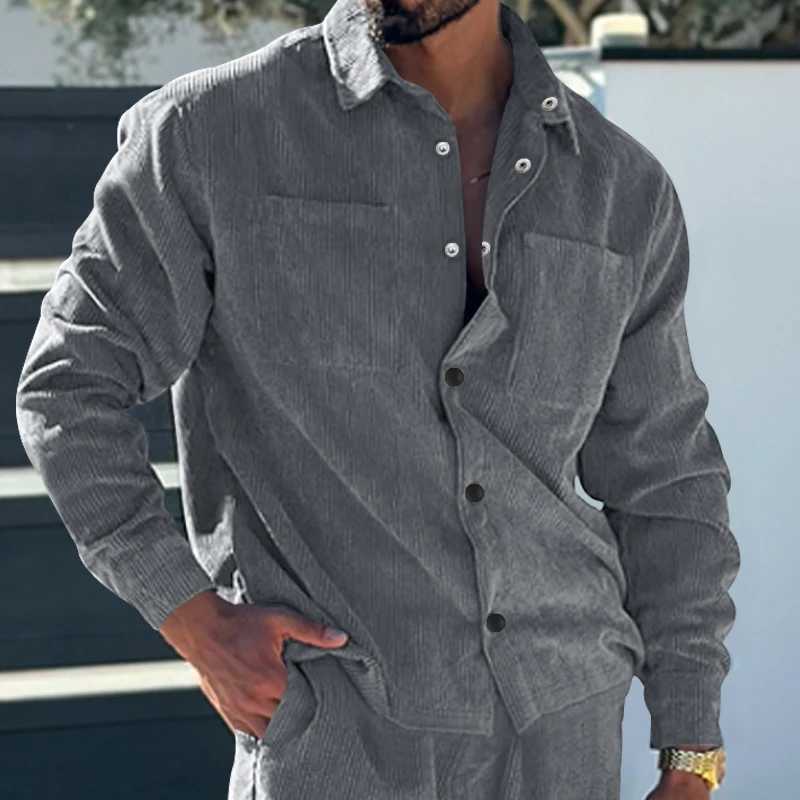 European and American mens oversized multi pocket Corduroy casual button work jacket with a lapel W250103