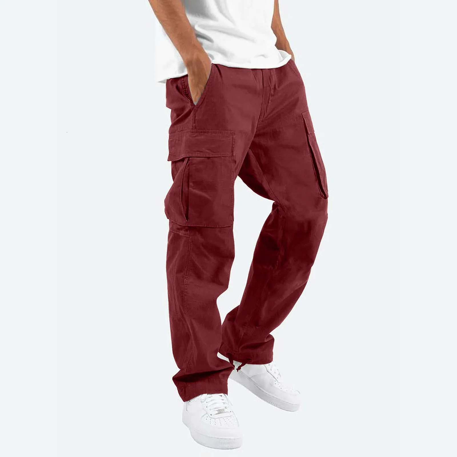 Fall Men Trousers Casual Slim Fit Leggings Bottom Solid Color Pocket Baggy Cargo Pants Hundred Matching Style For Man 250102