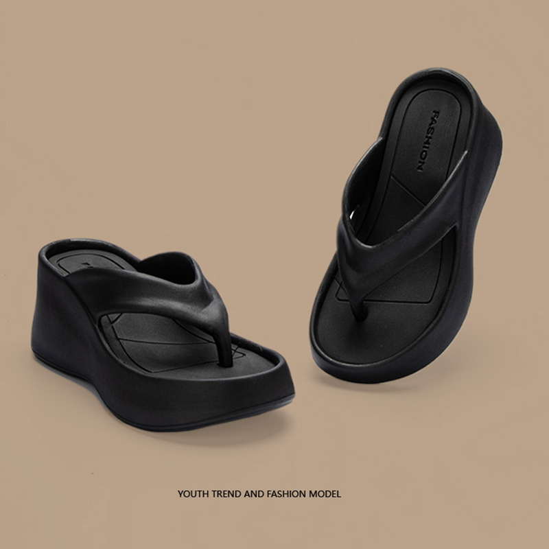 Women's Clip Toe Wedge Flip Ps 2024 Summer Chunky Platform Beach Sandals Woman Thick Sole High Heeled Eva Slippers Slides