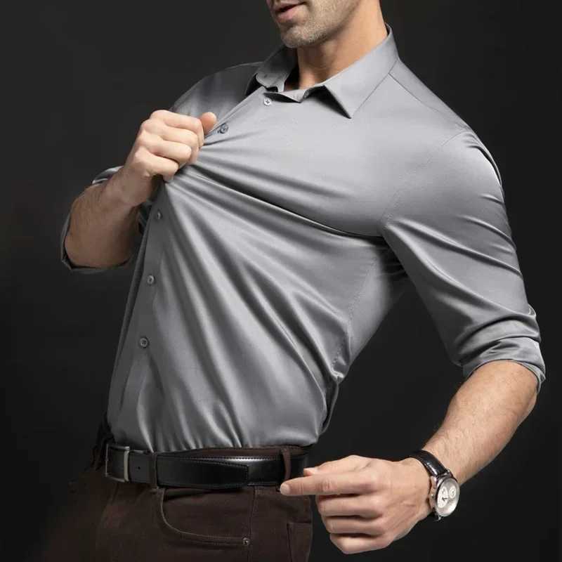 New elastic long sleeved shirt for mens fashion business leisure solid color non ironing professional mens white shirt W250102