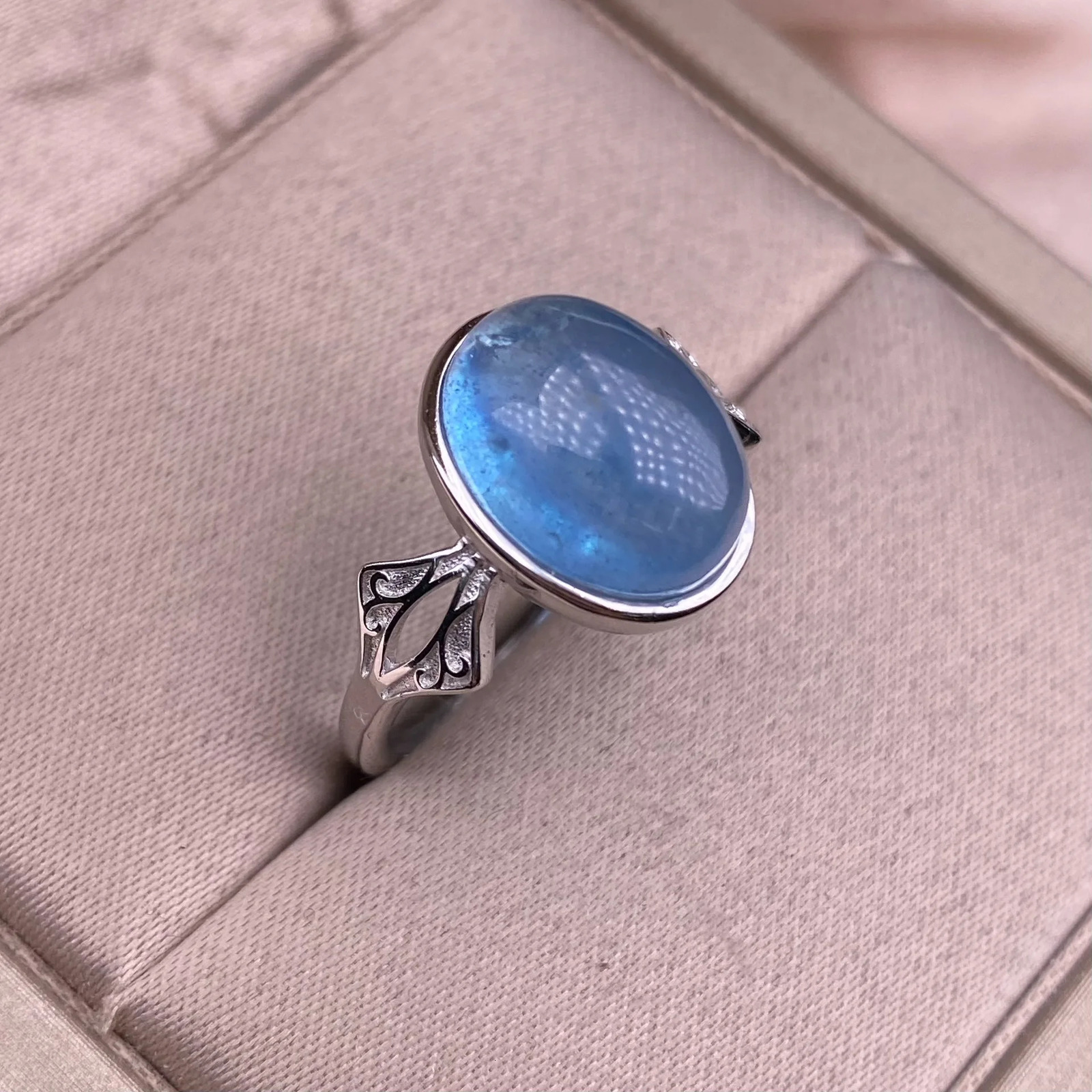 Natural Sea Blue Treasure Womens Ring Jewelry S925 Pure Silver Simple Fashion Colorful Crystal Jewelry Daily Edition 250102