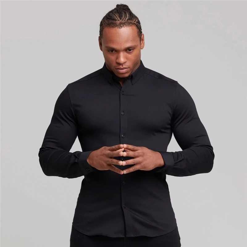 Youth business white shirt mens long sleeved slim fit iron free professional formal wear solid color shirt W250102
