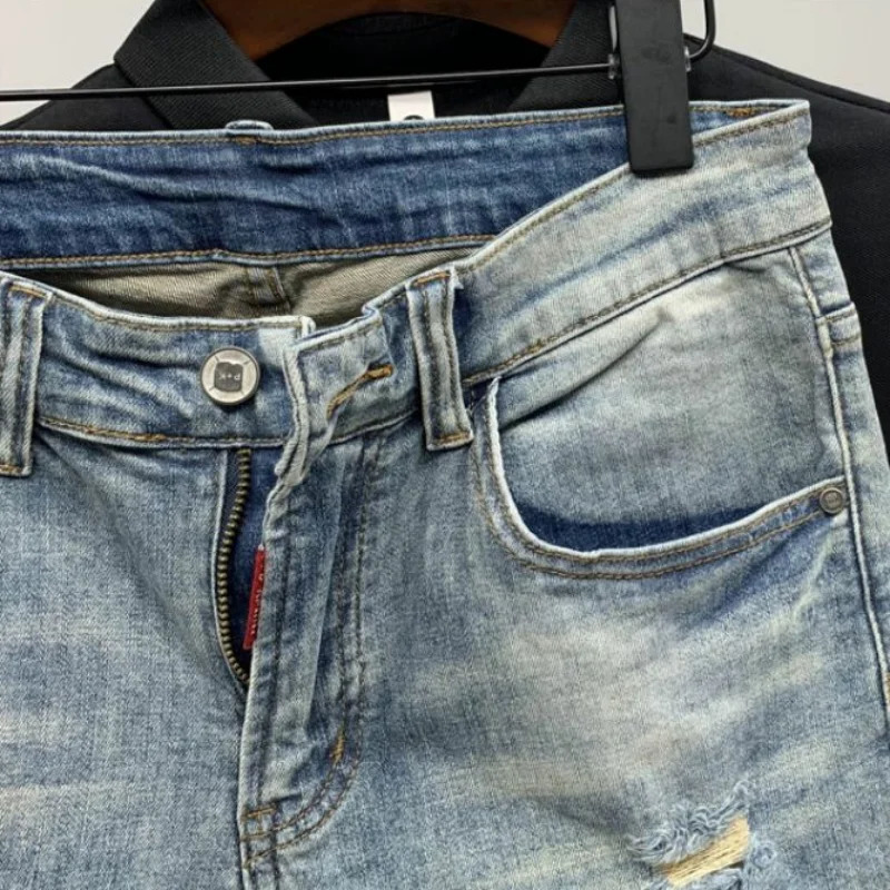 Straight Male Denim Shorts Ripped Jorts Distressed Retro Baggy Mens Short Jeans Pants Fitted Y2k With Vintage Xl250102