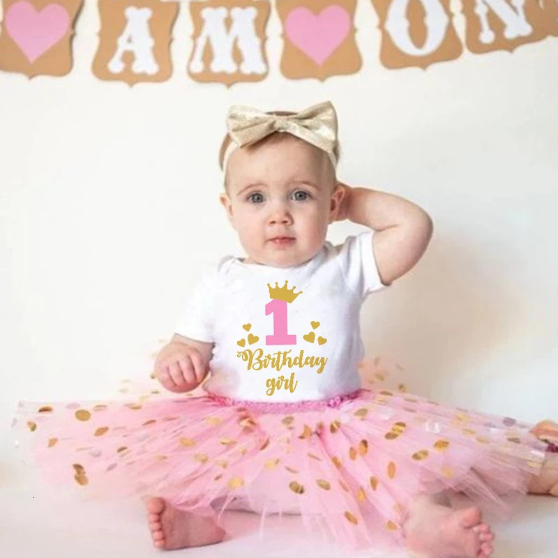 First Birthday Baby Girl Birthday Party Dress Cute Pink Tutu Cake Dresses Romper Outfits Toddler Girls Summer Clothes Jumpsuit 250103