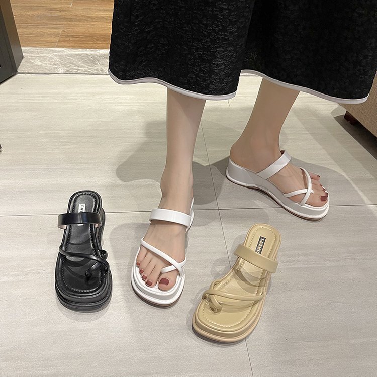 Ddmywed Toe In Summer New Style Square Toe Clip On One-Piece Slippers With Sloping Heel And Thick Sole Sandals For Women Chinese Brand Shoes F0103-24.