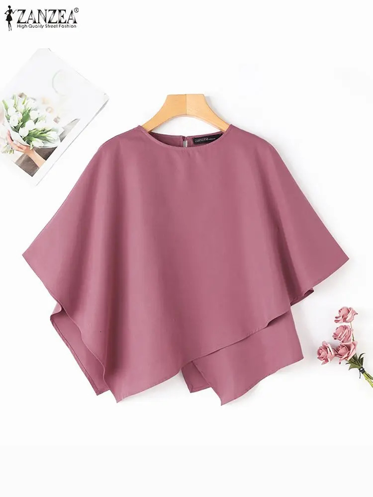 ZANZEA Womens Fashion Shirt Fashion 3/4 Sleeve Ruffle Bottom Top Summer Round Neck Loose Blusa Elegant Irregular Work Tuning 250102