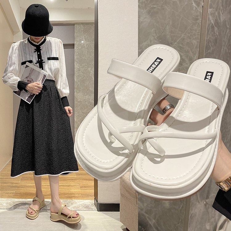 Ddmywed Toe In Summer New Style Square Toe Clip On One-Piece Slippers With Sloping Heel And Thick Sole Sandals For Women Chinese Brand Shoes F0103-24.