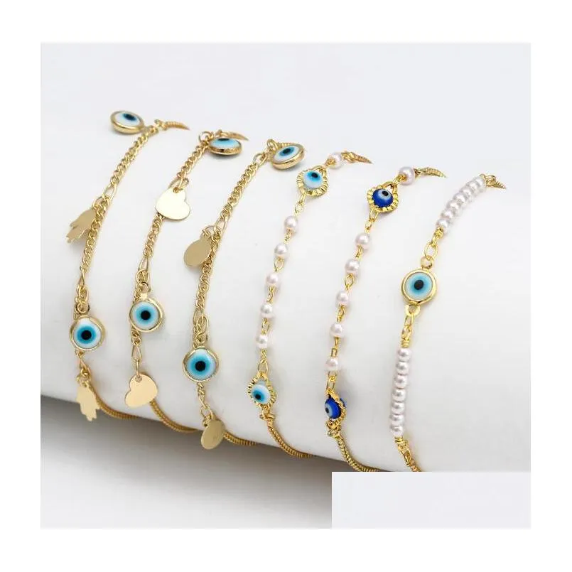Charm Bracelets Gold Evil Blue Eye Lucky Turkish Eyes Bracelet For Women Girls Beach Jewelry Party Gift 10 Styles Drop Delivery Dh4Gn LL