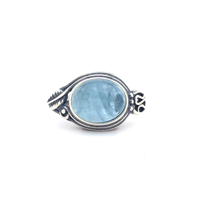 Natural aquamarine ring 925 sterling silver oval 8 * 10mm womens jewelry birthday Christmas gift 250102