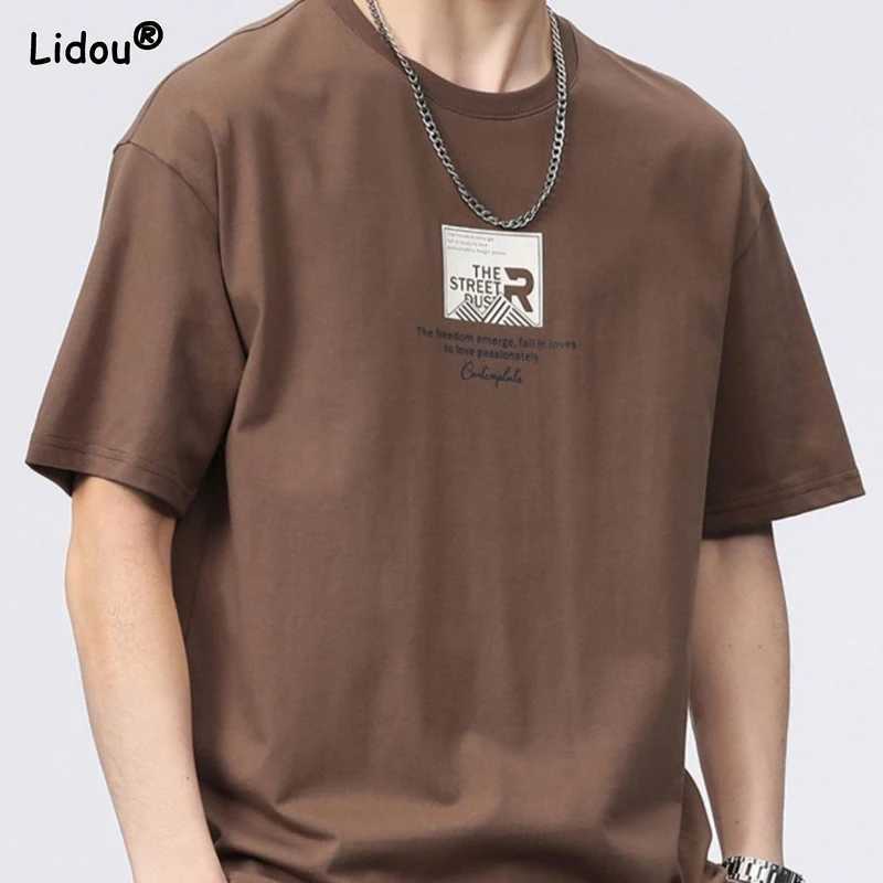 Mens Clothing Short Sleeve Generous Printing Simplicity Handsome Round Neck Pullovers Loose Solid Color Fashion Casual T-ShirtsXJ240102